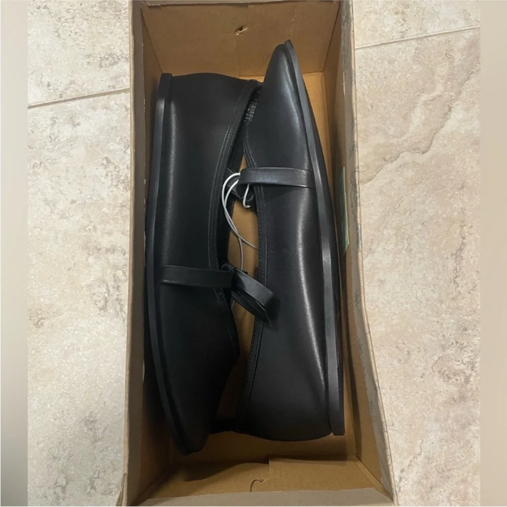 NIB FREE PEOPLE Mania Bow Ballerina Flats Black Leather. Size 8 - Picture 7 of 11